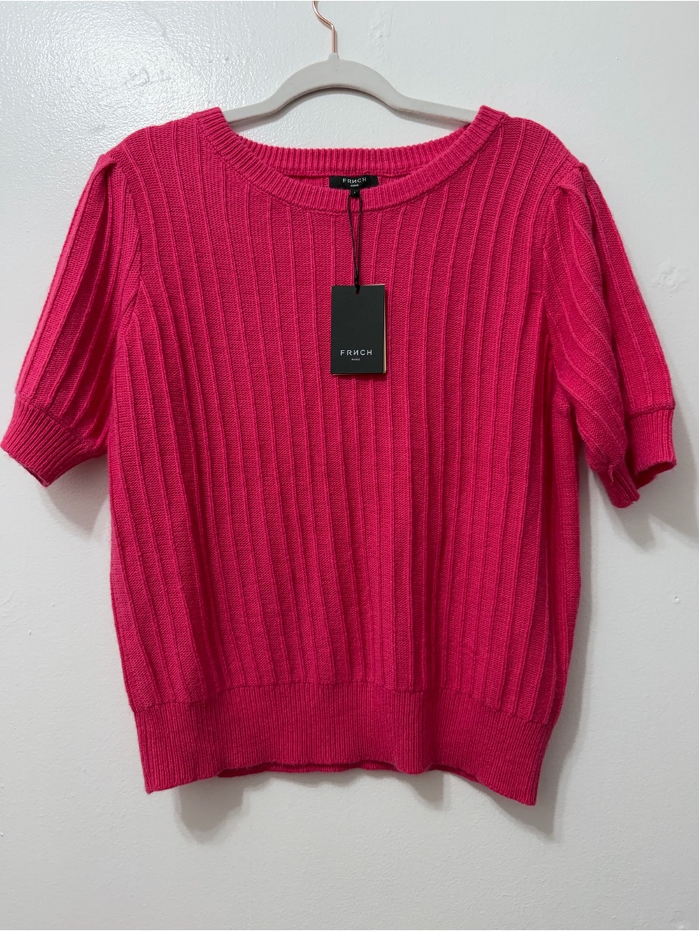 FRNCH Bright Fuchsia Ribbed Short-Sleeve Scoop Neck Sweater